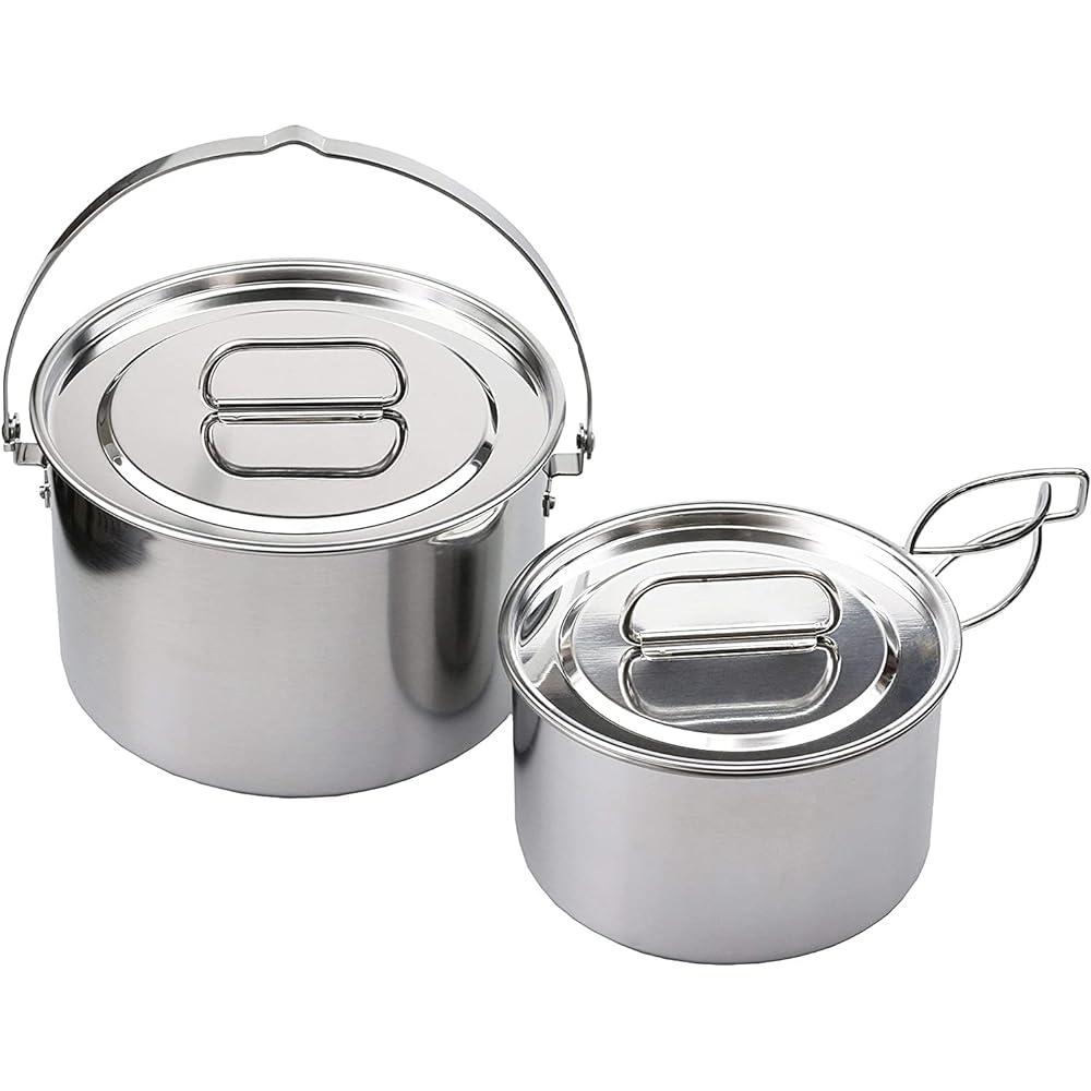 IWATANI Tough Maru Jr & Captain Stag Laguna Stainless Steel Cooker Set (Black, Large)