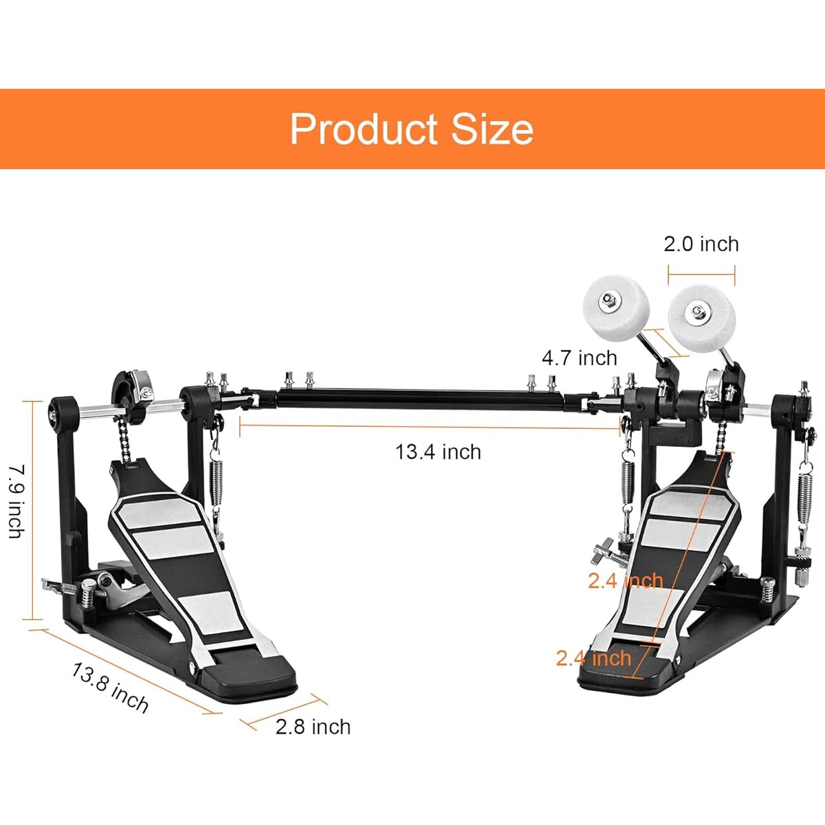 Tipatyard Double Bass Drum Pedal Double Kick Drum Pedal for Drum Set Kit and Electronic Drum | Single Chain