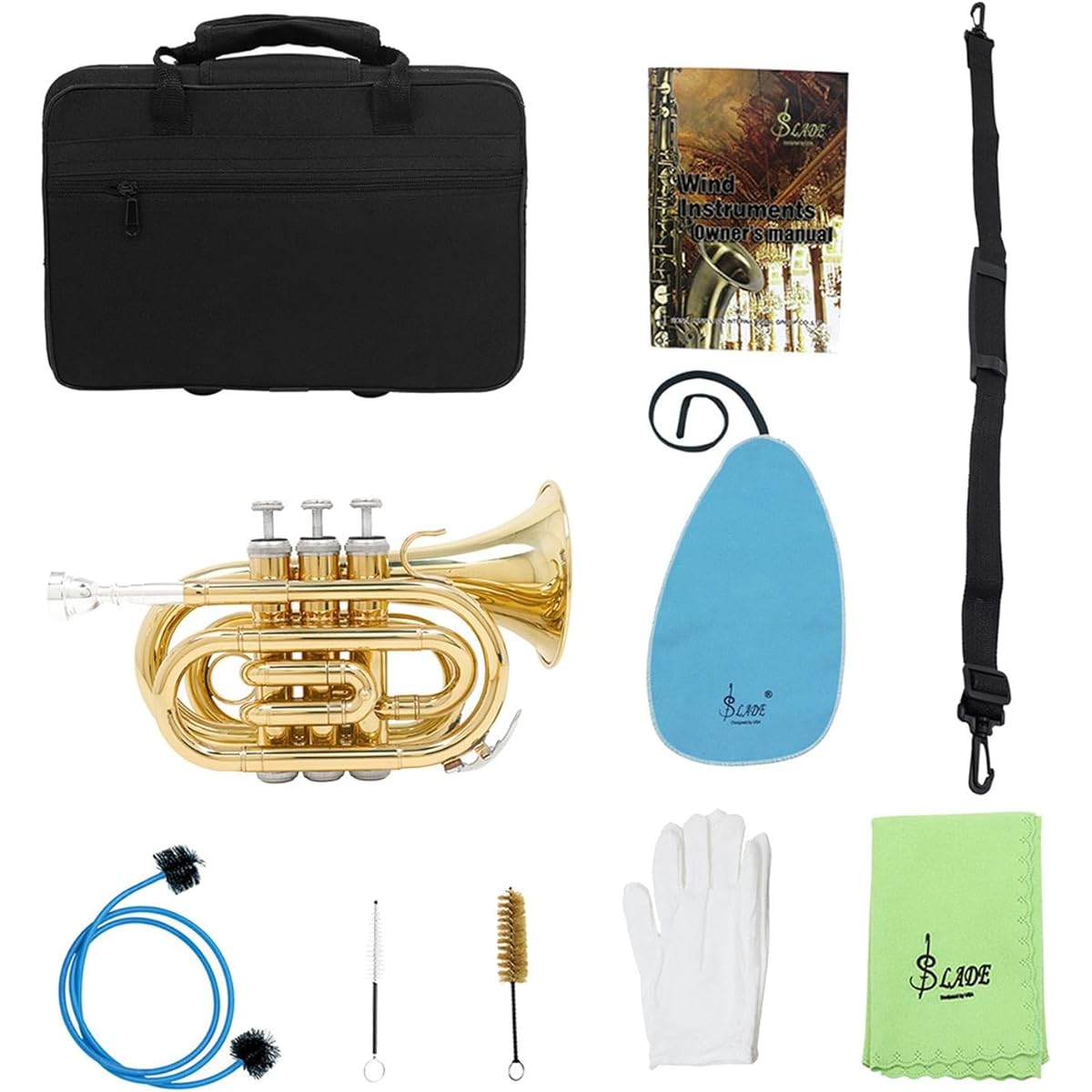 Deevoka BB Pocket Trumpet Glove with Carry Bag, Cleaning Cloth, Portable BB Flat Kit Mouthpiece, Musical Gifts, for Kids Beginners
