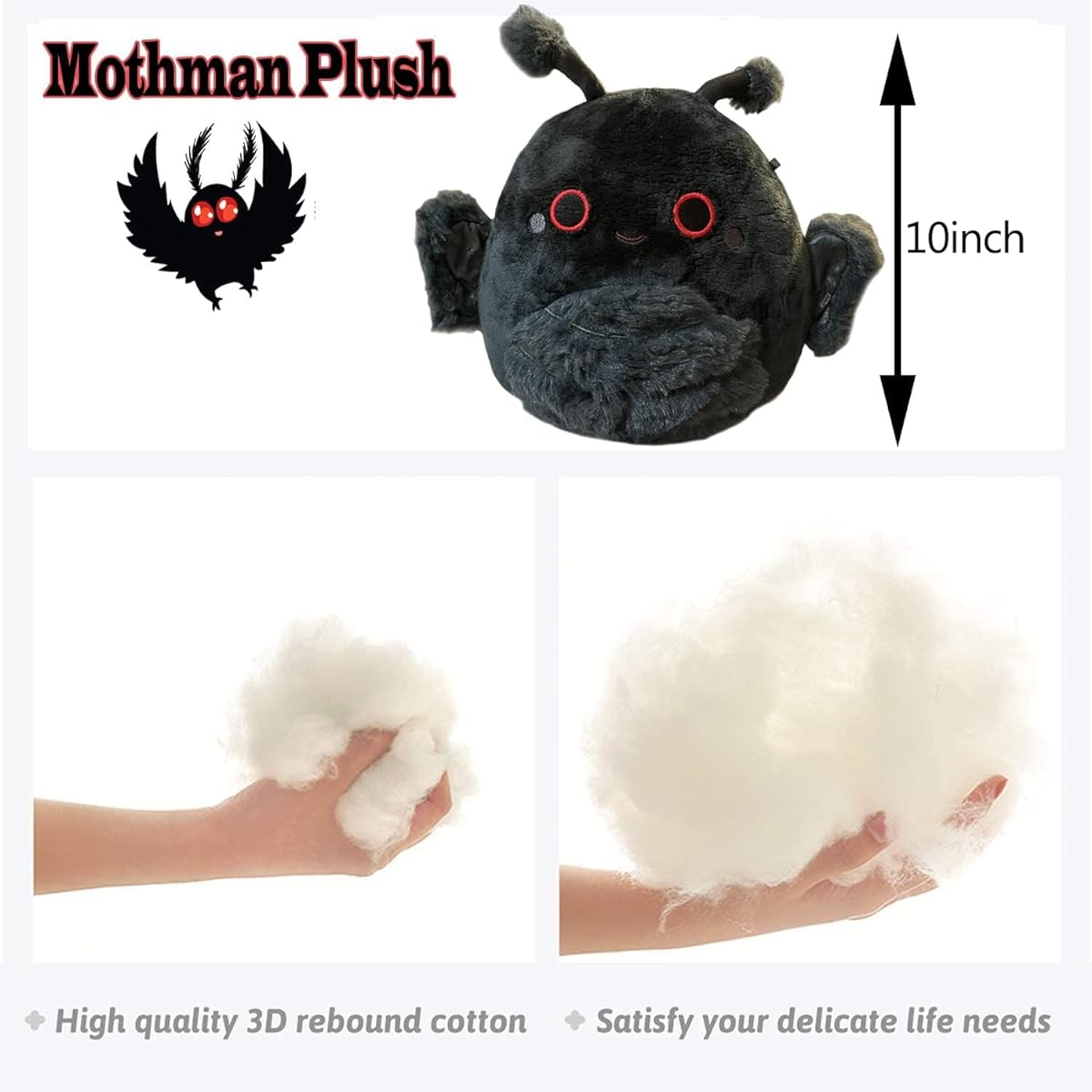 WeightedPlush 12" Mothman Stuffed Animal, Cute Soft Mothman Plush Animal Pillow Kawaii Fluffy Bat Moth Plush Toy for Kids Girls Boys Birthday Valentine's Day
