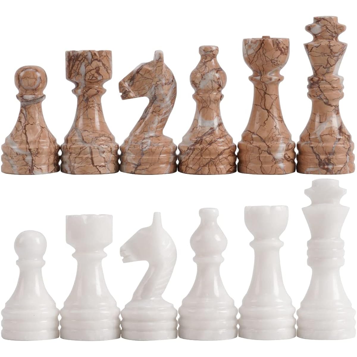 RADICALn Chess Figures White & Marinara Handmade Marble Board Game Chess Pieces for 16-20 Inch Chess Board Antique 32 Chess Figures Set