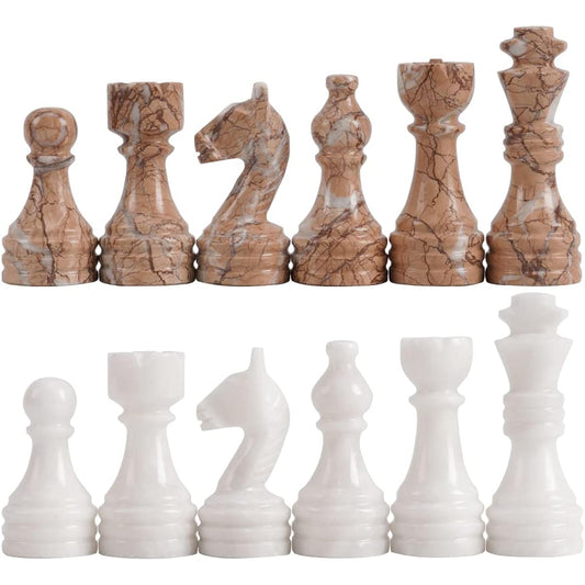 RADICALn Chess Figures White & Marinara Handmade Marble Board Game Chess Pieces for 16-20 Inch Chess Board Antique 32 Chess Figures Set