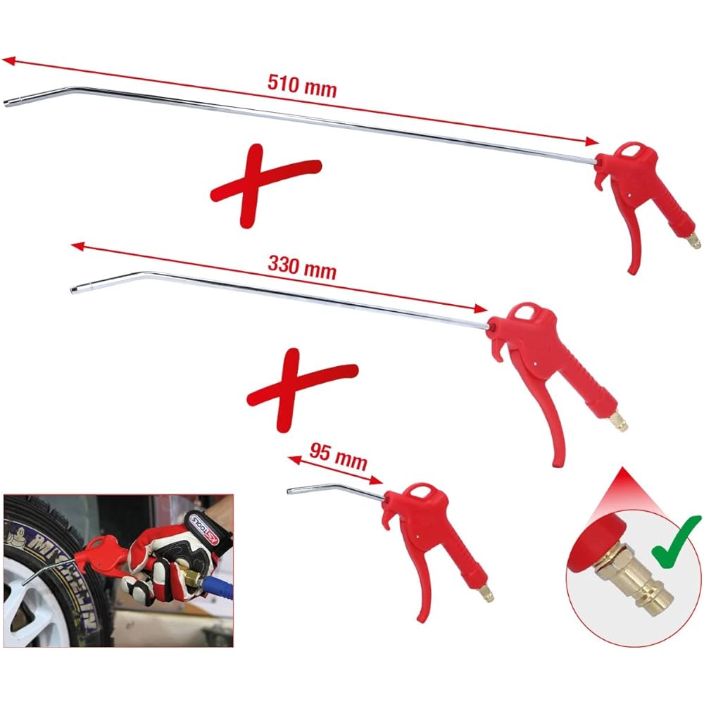 KS TOOLS Pneumatic blow out pistol set 3 pcs 95-510mm 515.1921