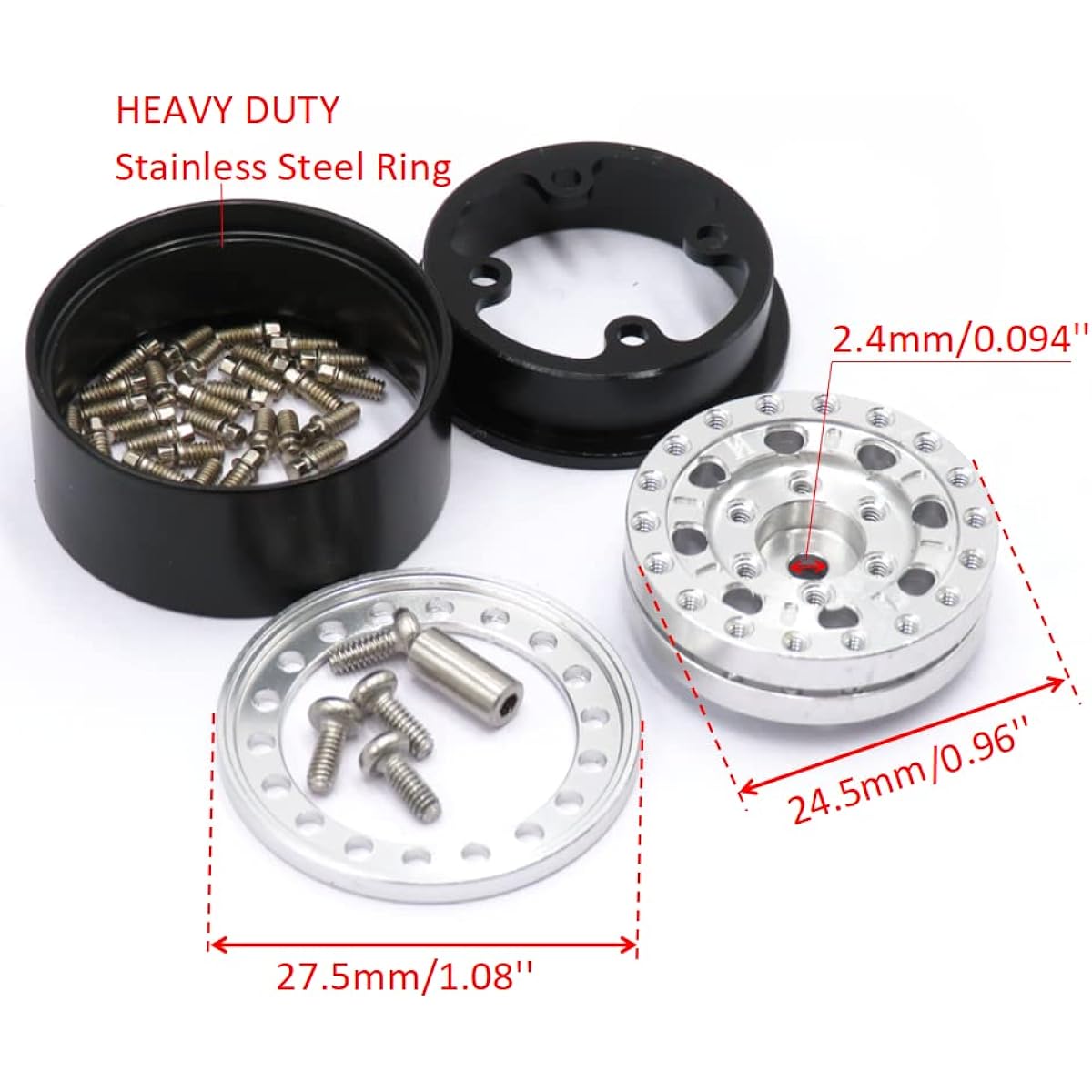 4 Pieces RC SCX24 Wheel 1.0 Beadlock Wheel Rim Weight 22g/Wheel Silver Color for RC SCX24 1/24 Crawler