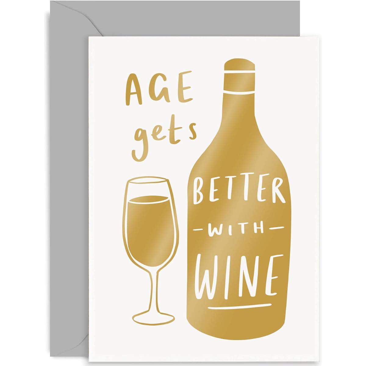 Old English Co. Funny Wine Birthday Card for Women and Men - "Age Gets Better With Wine" Humorous Birthday Card Hilarious Birthday Card for Mom and Dad | Blank Inside with Envelope