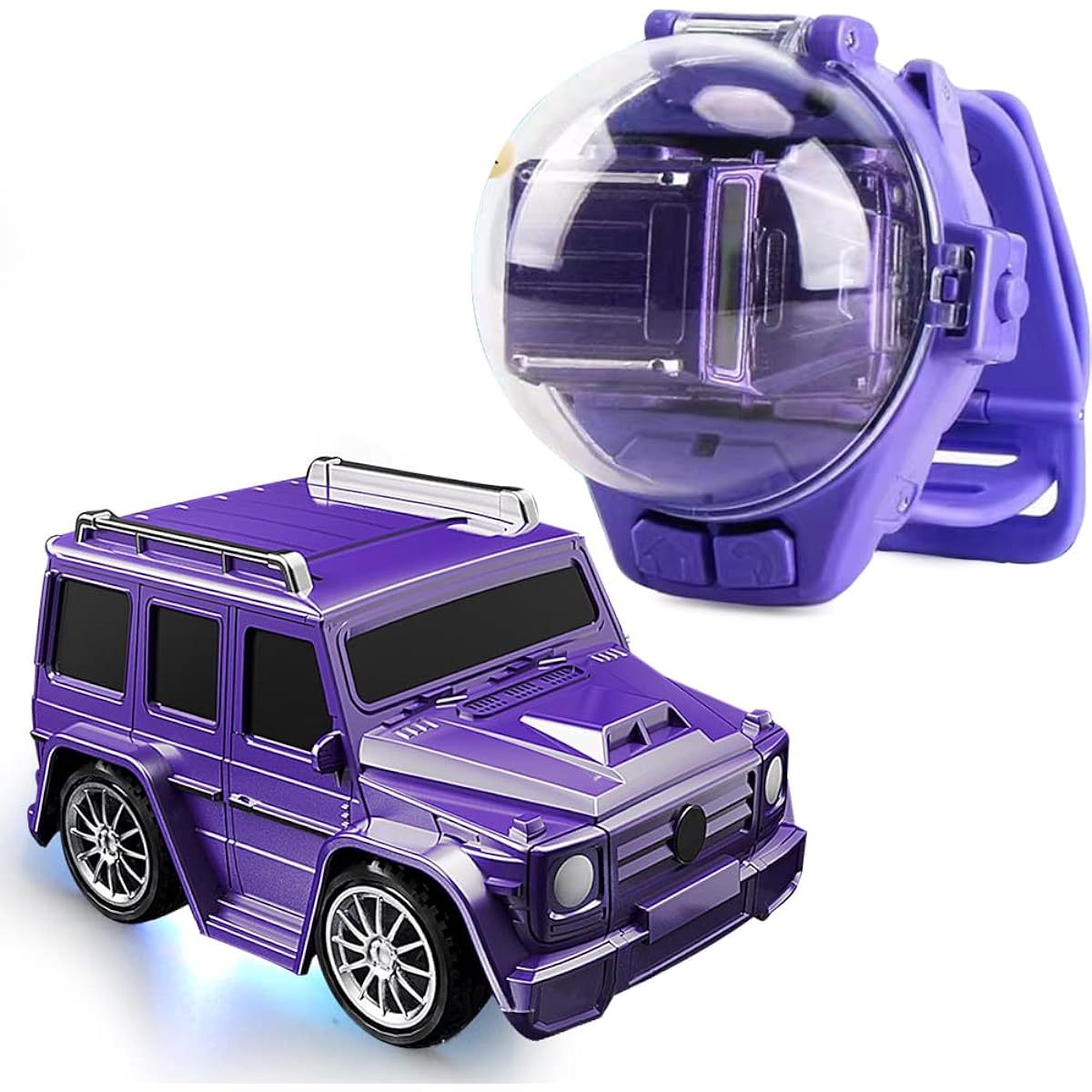 Mini Remote Control Car Watch Kids Toy 2.4GHz Girls Long Range Watch RC Car with Dustproof Cover Pink Alloy Racing Car USB Rechargeable Cartoon RC Small Car Interactive Game Toy (Purple)