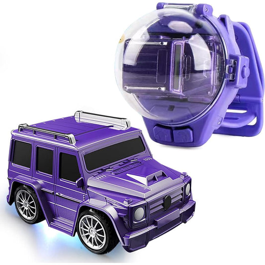 Mini Remote Control Car Watch Kids Toy 2.4GHz Girls Long Range Watch RC Car with Dustproof Cover Pink Alloy Racing Car USB Rechargeable Cartoon RC Small Car Interactive Game Toy (Purple)
