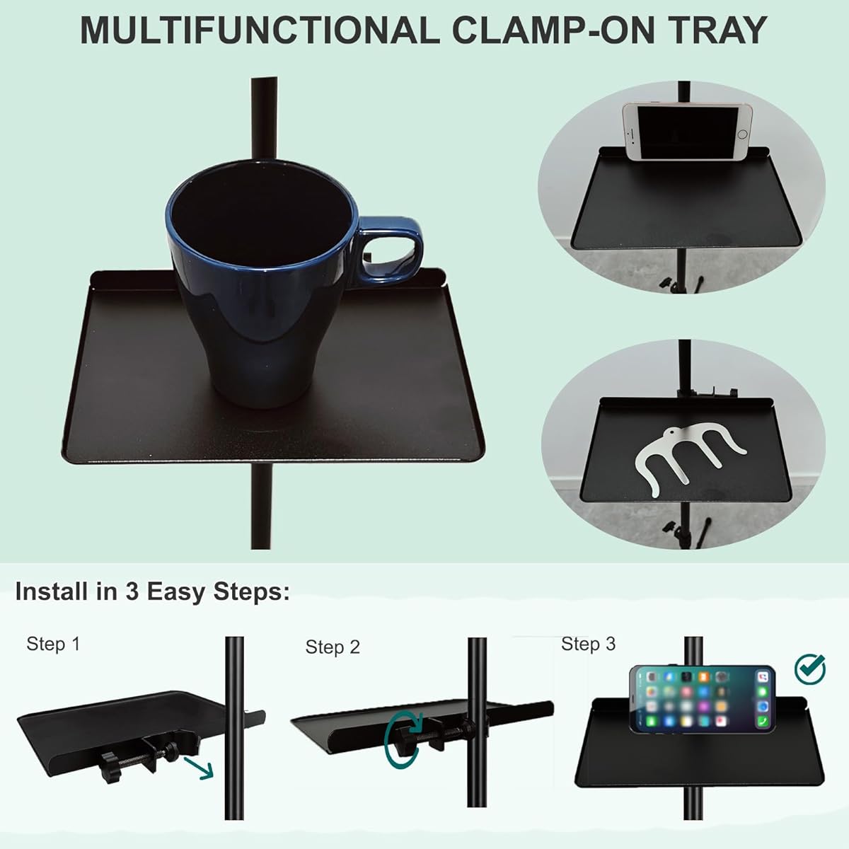 Tocnov Ultimate Music Stand, Portable Music Stand for Sheet Music with Clamp-on Tray, Music Clip and Carry Bag, Adjustable Height and Angle Design, Foldable Music Stand Set for Guitar Ukulele