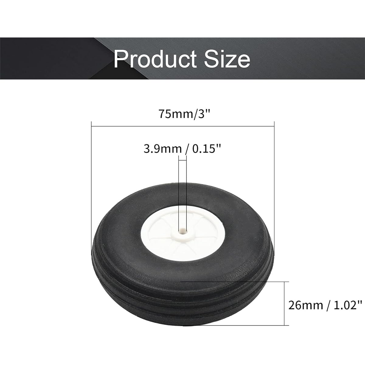 Heyiarbeit 3" RC Model Airplane Foam Wheels, Ultra Lightweight Tire and Wheel Set RC Airplane Polyurethane Sponge Tires with Plastic Hubs, 1pc