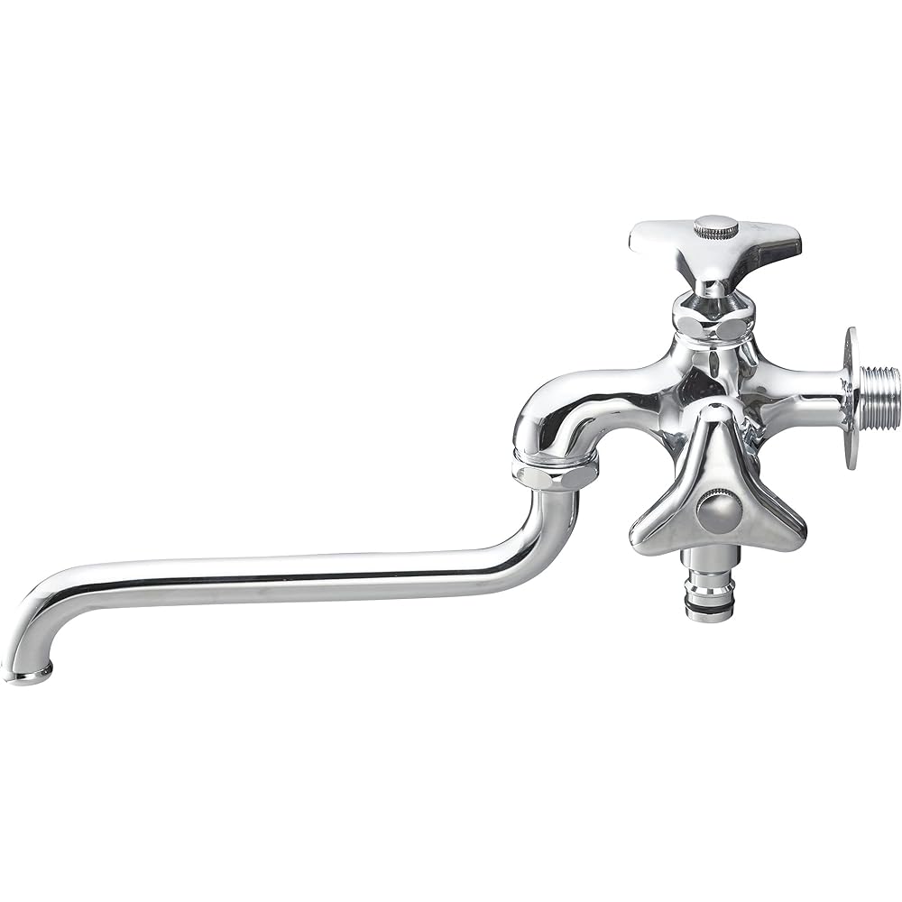 SANEI Two-mouth universal faucet for watering, Nominal size 13, One-touch connection to a watering hose with a joint sold separately E106V-13 Silver