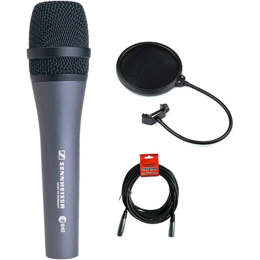 Sennheiser E845 Supercardioid Handheld Dynamic Microphone with XLR-XLR Cable and Pop Filter