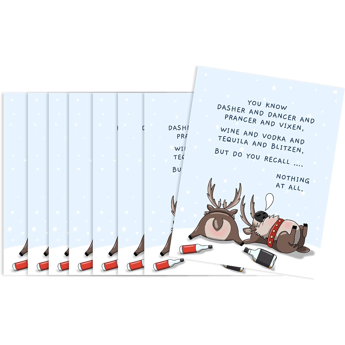 Christmas Cards Funny Sarcastic Wine Drinking Holiday Greeting Cards (Pack of 8 - Dash, Dancer, Prancer and Vixen)