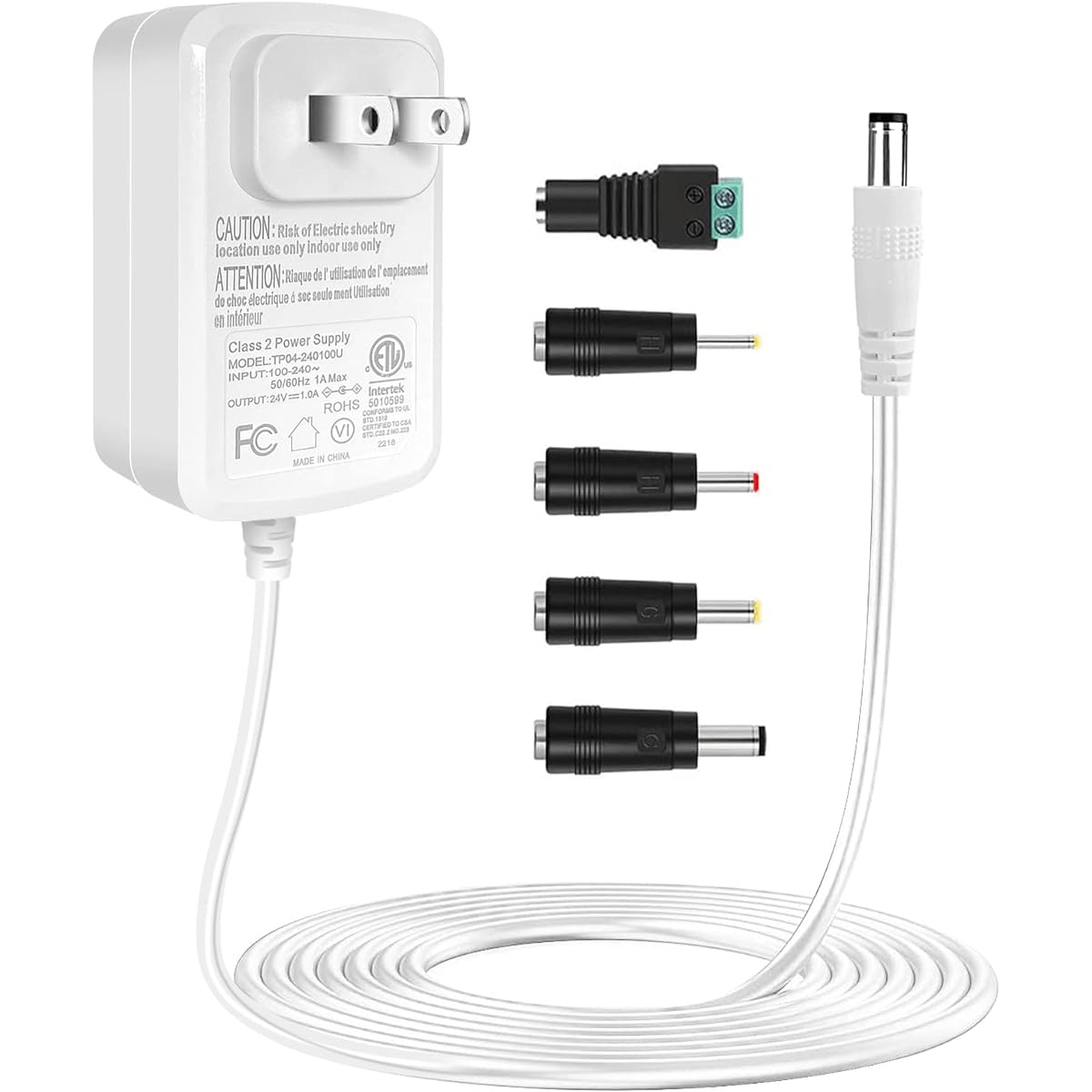 TKDY 24V AC Adapter Power Cord White 110-240Vac to 24VDC 1A Switching Charger for 24 Volt 1000mA 800mA 500mA