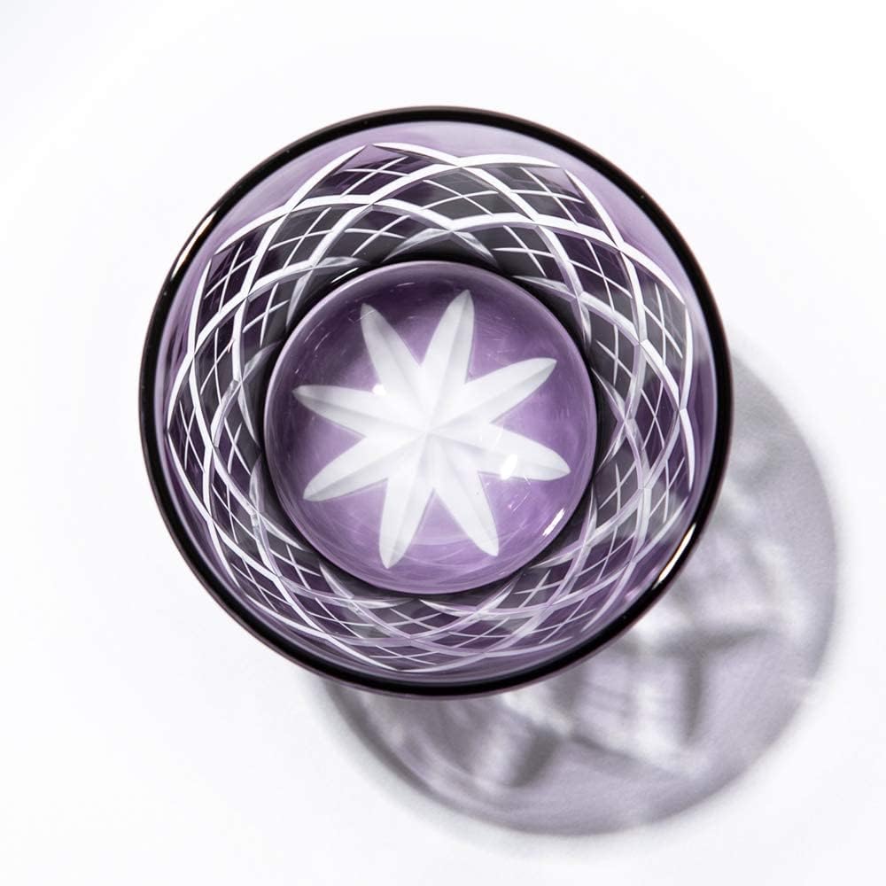 [Taimuro Kobo Official] Edo Kiriko Yarai Crest Cold Sake Cup (Edo Purple) TB90152-1M Wooden Box Made in Japan
