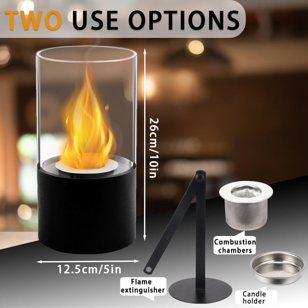 NEWIMAGE Bioethanol Fireplace - Portable Fire Pit Height 26cm Clean Burning Metal & Heat Resistant Glass Indoor/Outdoor Birthday/Moving/Housewarming Gift (Black)