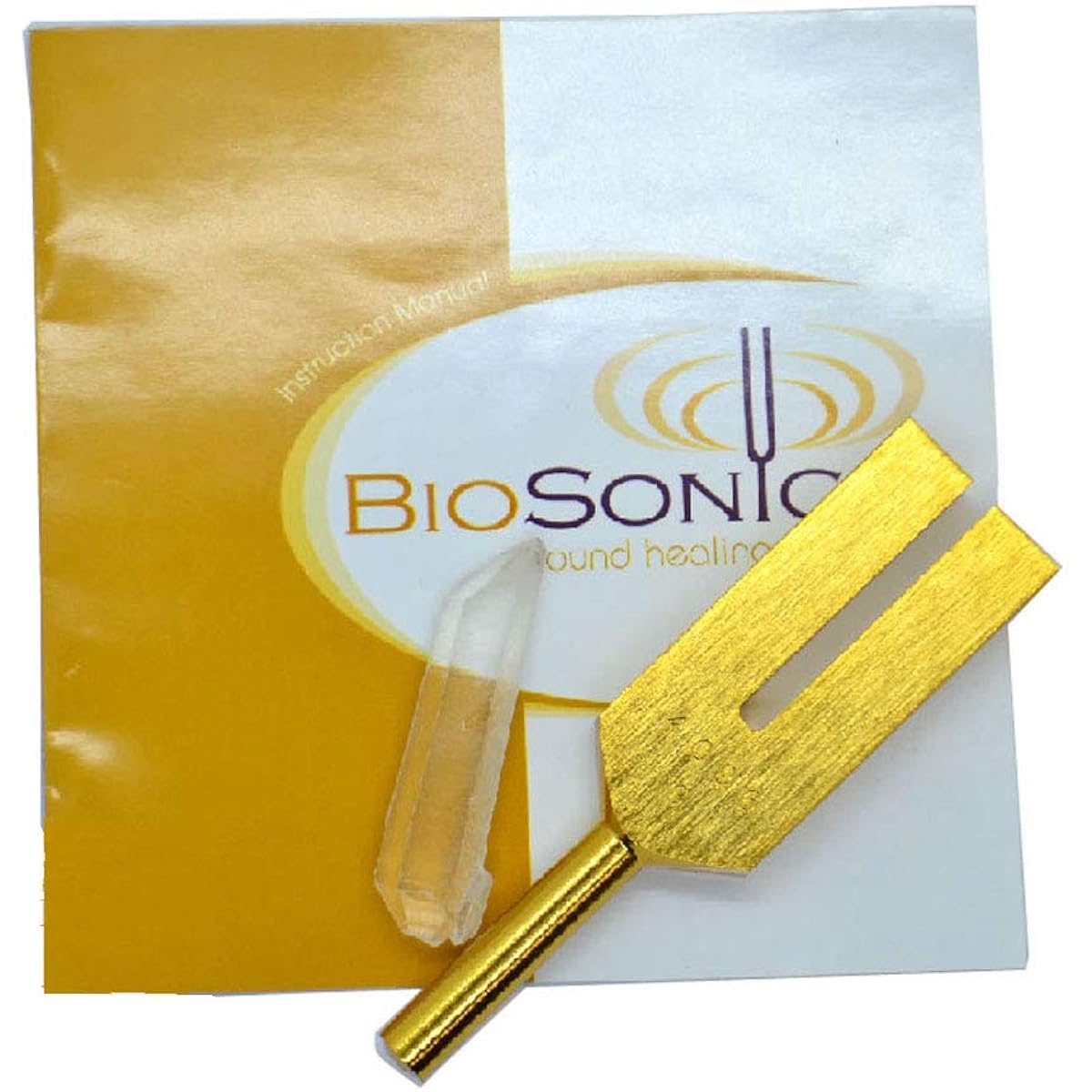 Biosonics crystal tuner (Golden Lemurian tuner 4096Hz) Golden crystal tuner Resonating gold sound Lemurian crystal point Japanese manual included