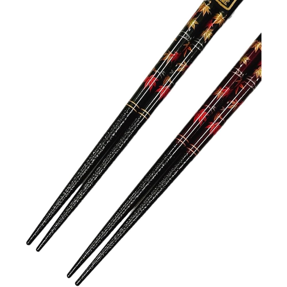 Couple chopsticks, Japanese maple leaves, black, red, with design paulownia box and wrapping, present for grandpa and grandma, Respect for the Aged Day, birthday, 60th birthday, old age celebration, happy birthday celebration, umbrella life celebration [