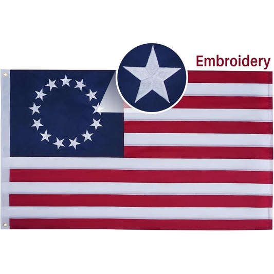 AMZFLAG Betsy Ross American Flag 4x6ft Outdoor Embroidered 13 Stars and Stripes Colony Made in USA Heavy Duty United States of America 13 Colonies Flag