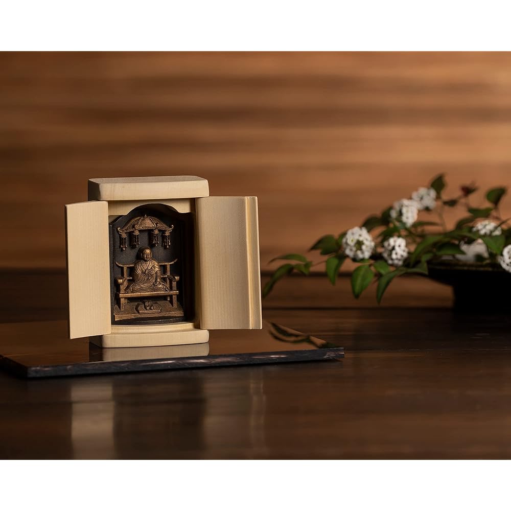 Zeku Kobo Daishi Kukai Buddha statue with Zushi (gold antique finish) Koyasan Kongo Sanmai-in prayer _Shingon sect Fudo Myoo Dainichi Nyorai Zodiac amulet principal image (T00254-N