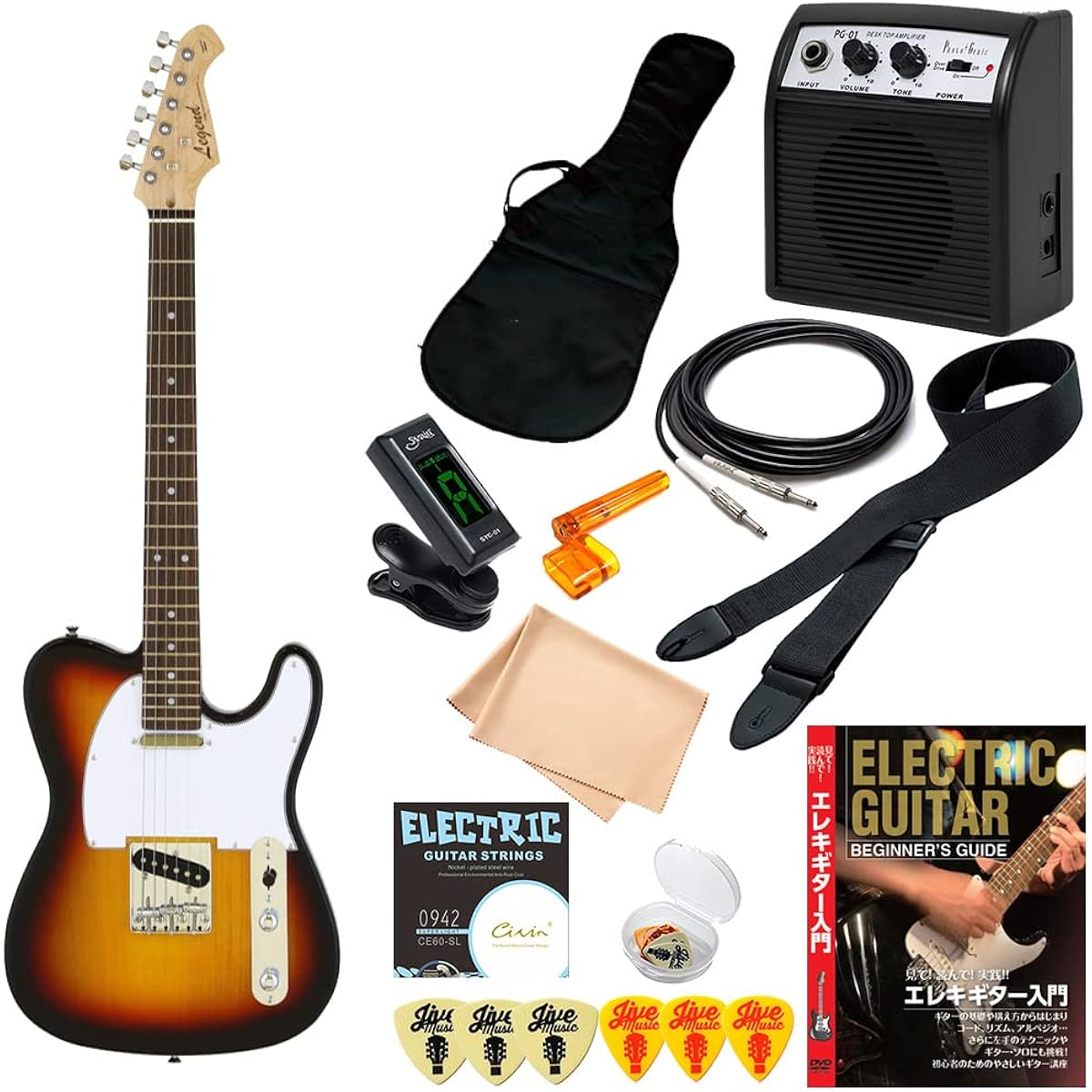 Electric Guitar Beginner Set 12 Pieces Legend LTE-Z Metallic Blue Telecaster Type