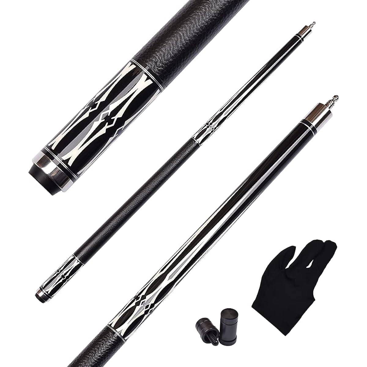 WAYMARK 58" 1/2pc Billiard Black/Grey Warp with Leather Grip Stainless Steel Fast Joint Pool Cue Stick with Proctor