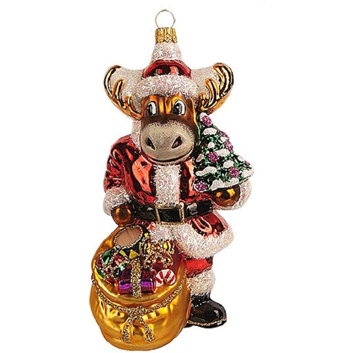Reindeer Santa Claus Presents Polish Glass Christmas Tree Ornament Poland