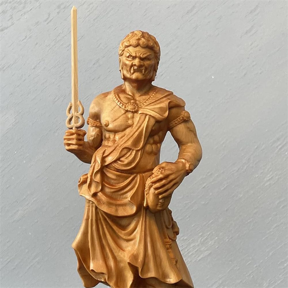 Wooden Carved Buddha Statue, Fudo Myoo Standing Statue, Natural Cliff Kashiwagi Buddha Statue Figure, Buddha Statue, Healing, Peace of Mind, Decorative Buddha Statue, Amulet, Amulet, Principal Image, Wooden Ornament (Height 18cm x Width 8cm x Depth 6.5cm