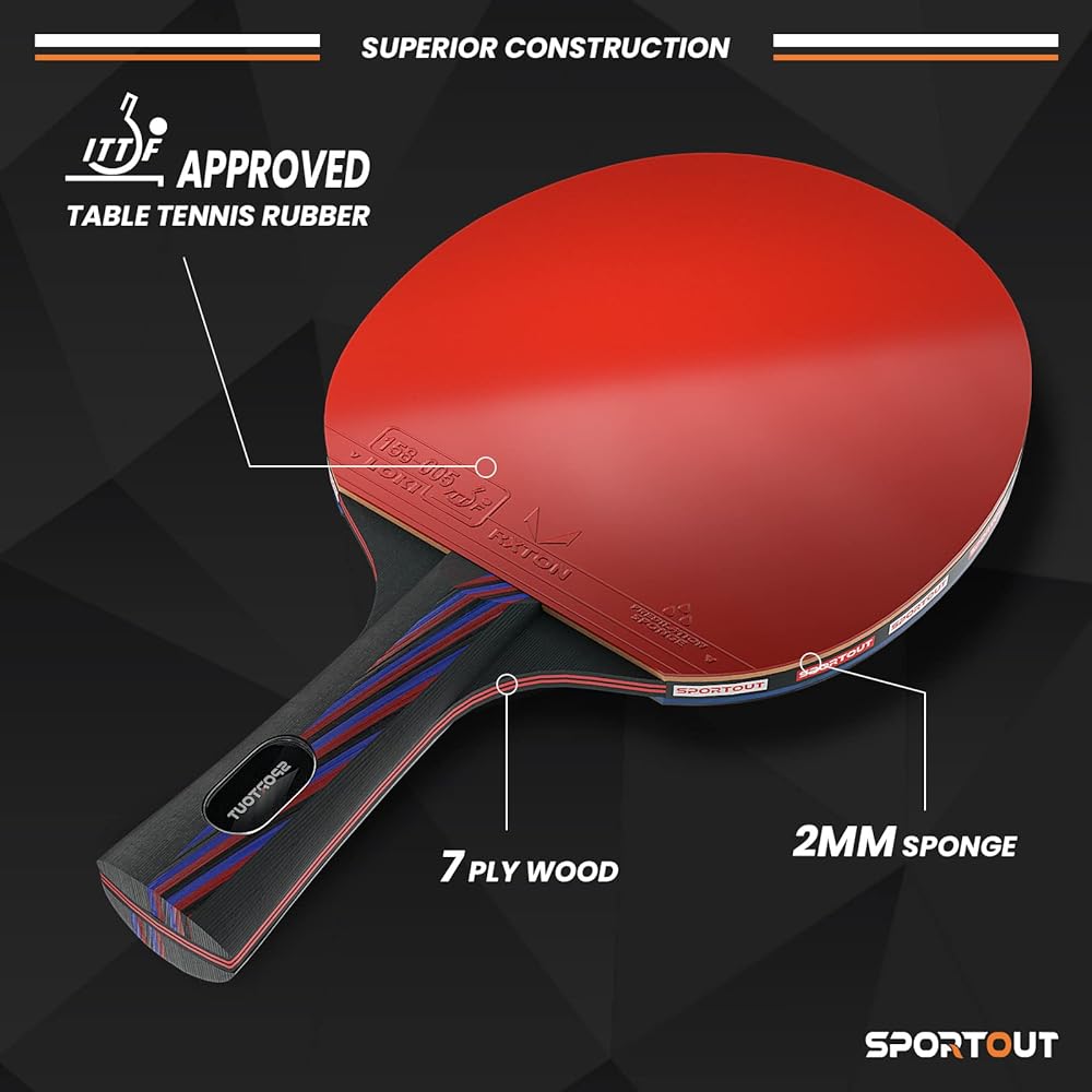 Sportout Table Tennis Paddle Professional Table Tennis Racket with Case Table Tennis Paddle for Advanced Training and Tournaments