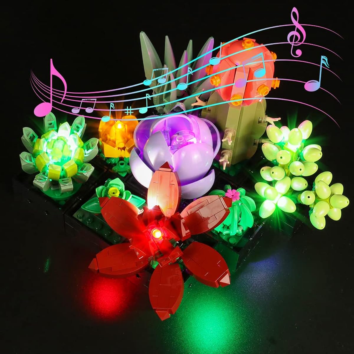 VONADO LED Light Set for Lego Succulents 10309 Plant Decoration Building Set (Lego Not Included) Music Version Decoration DIY Lighting Kit Set for Lego Plants and Flowers Creative Toy Light