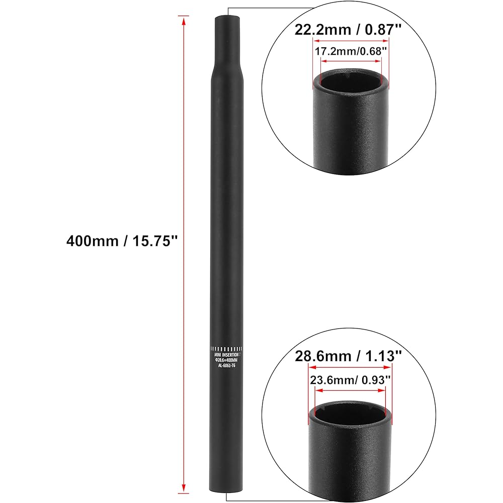 X AUTOHAUX Bicycle Saddle Post 28.6x400 mm Aluminum Alloy Universal Seat Tube No Scale Marks Black