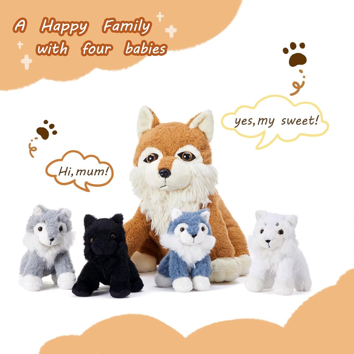 Tumyay Wolf Mummy Stuffed Animals Mommy and Baby Plush Toy Cute 13" Small Soft Fluffy Mommy Family Set Cuddly Toy with Mini Baby Gift for Girlfriend Girl Boy Kids (Wolf)