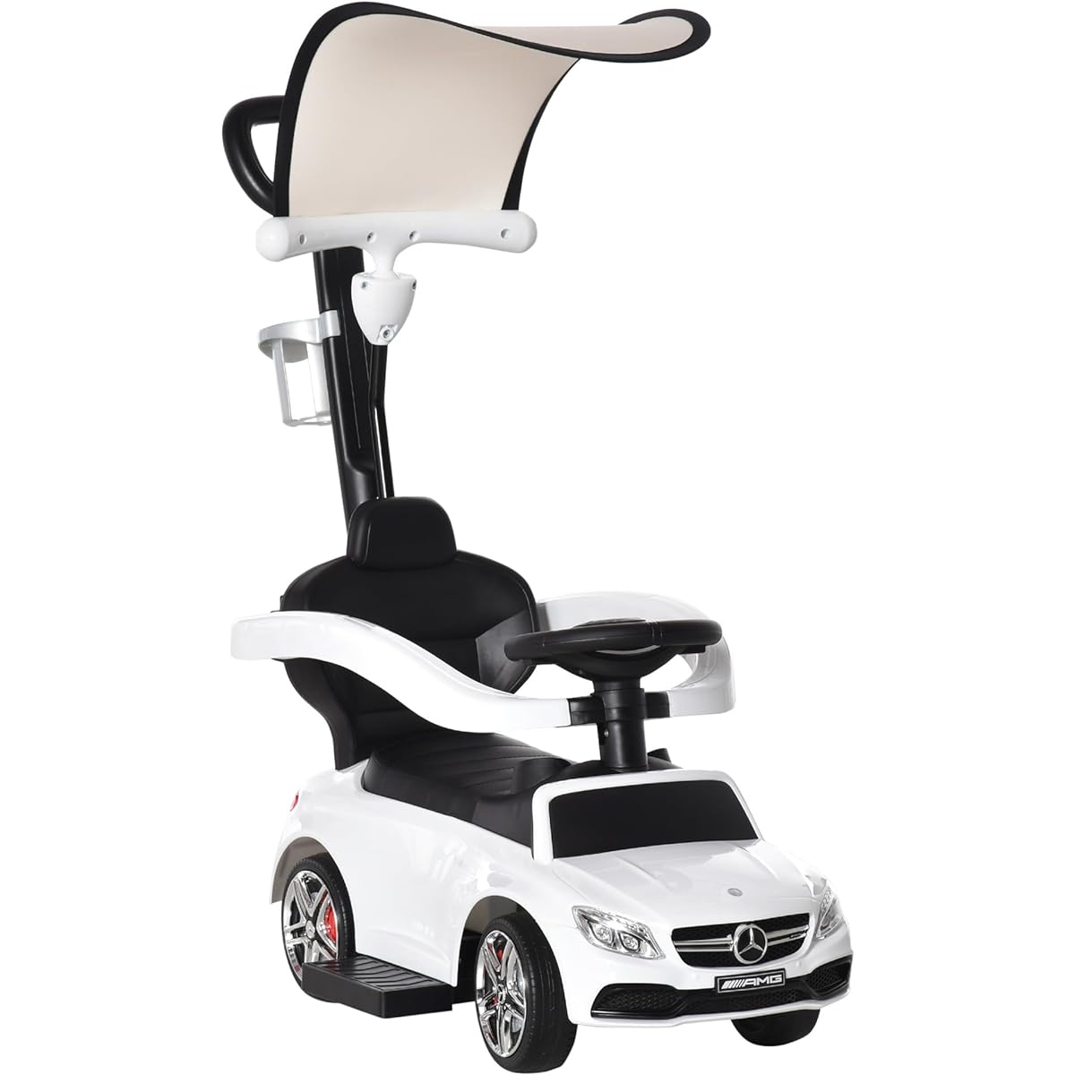 Aosom 3-in-1 Ride-on Push Car Toddler Stroller Sliding Walking Car Sun Canopy Horn Music Safety Bar Cup Holder with Storage White
