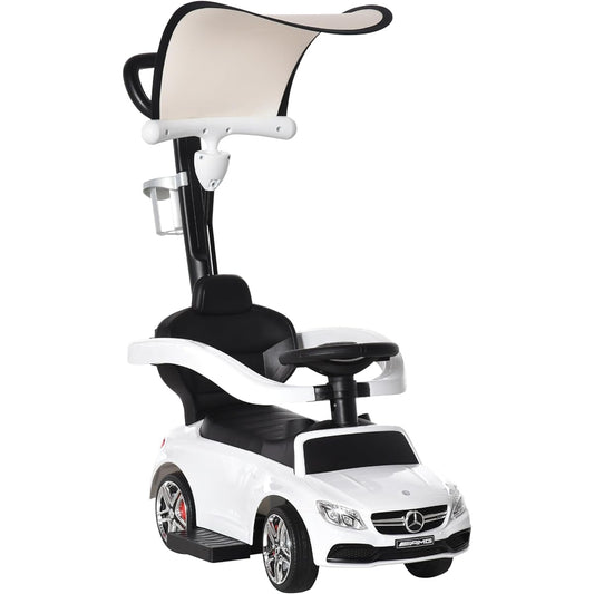 Aosom 3-in-1 Ride-on Push Car Toddler Stroller Sliding Walking Car Sun Canopy Horn Music Safety Bar Cup Holder with Storage White