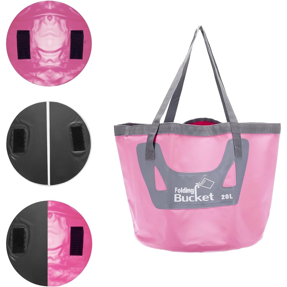 PATIKIL 5.3 Gallon 20L Collapsible Bucket Portable Collapsible Water Storage Container Basin for Outdoor Travel Camping Fishing Light Pink