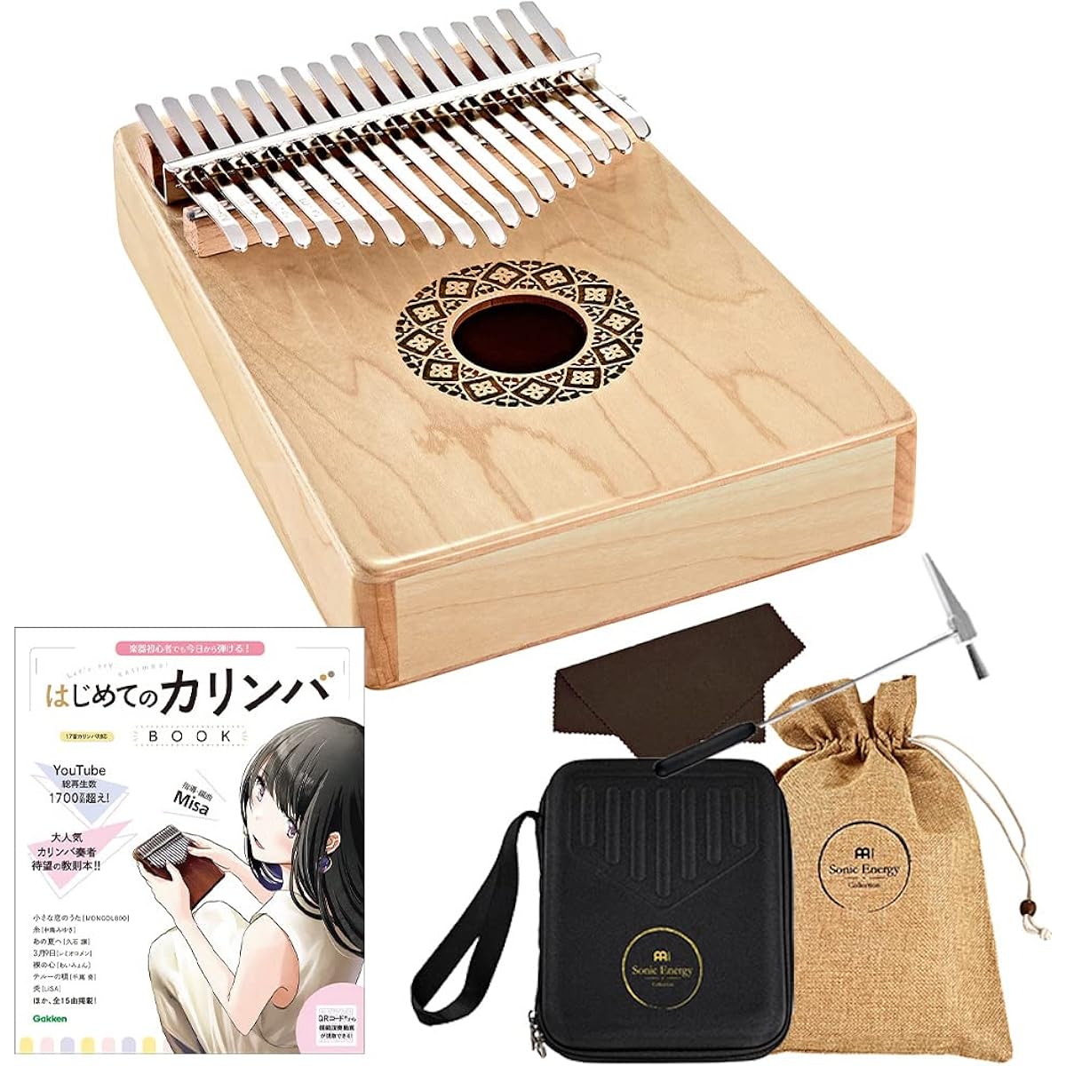 MEINL KL1709H Kalimba with sheet music and instruction book set, sound hole, maple, gloss finish, Meinl