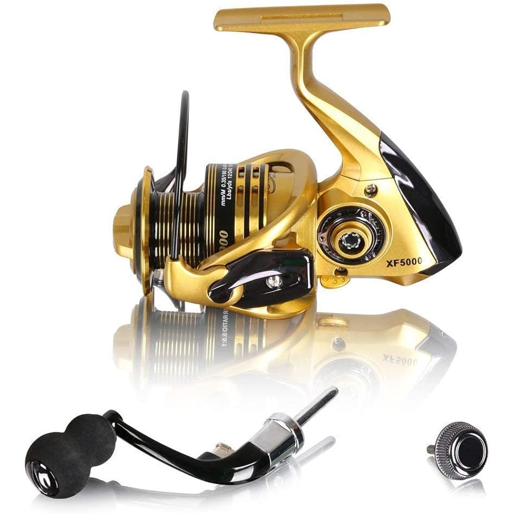 MOTRING Fishing Reel Fishing Reel Left and Right Handle Interchangeable 5.5: 1 Gear 13+1BB Foldable Spinning Reel Metal Handle Ultra Light Compact Sea Fishing River Fishing Boat Fishing Reel Fishing Tools