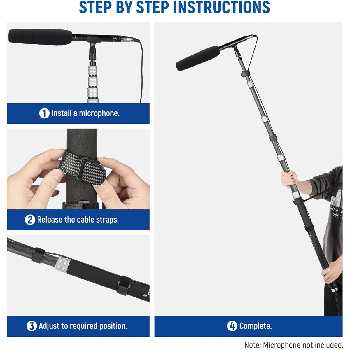 NEEWER Upgraded Microphone Boom Pole 9.8ft/300cm Telescoping Carbon Fiber Microphone Boom Arm 5 Sections 1/4" 3/8" 5/8" Thread Adapter Cable Strap Shoulder Strap Storage Bag MS-300C