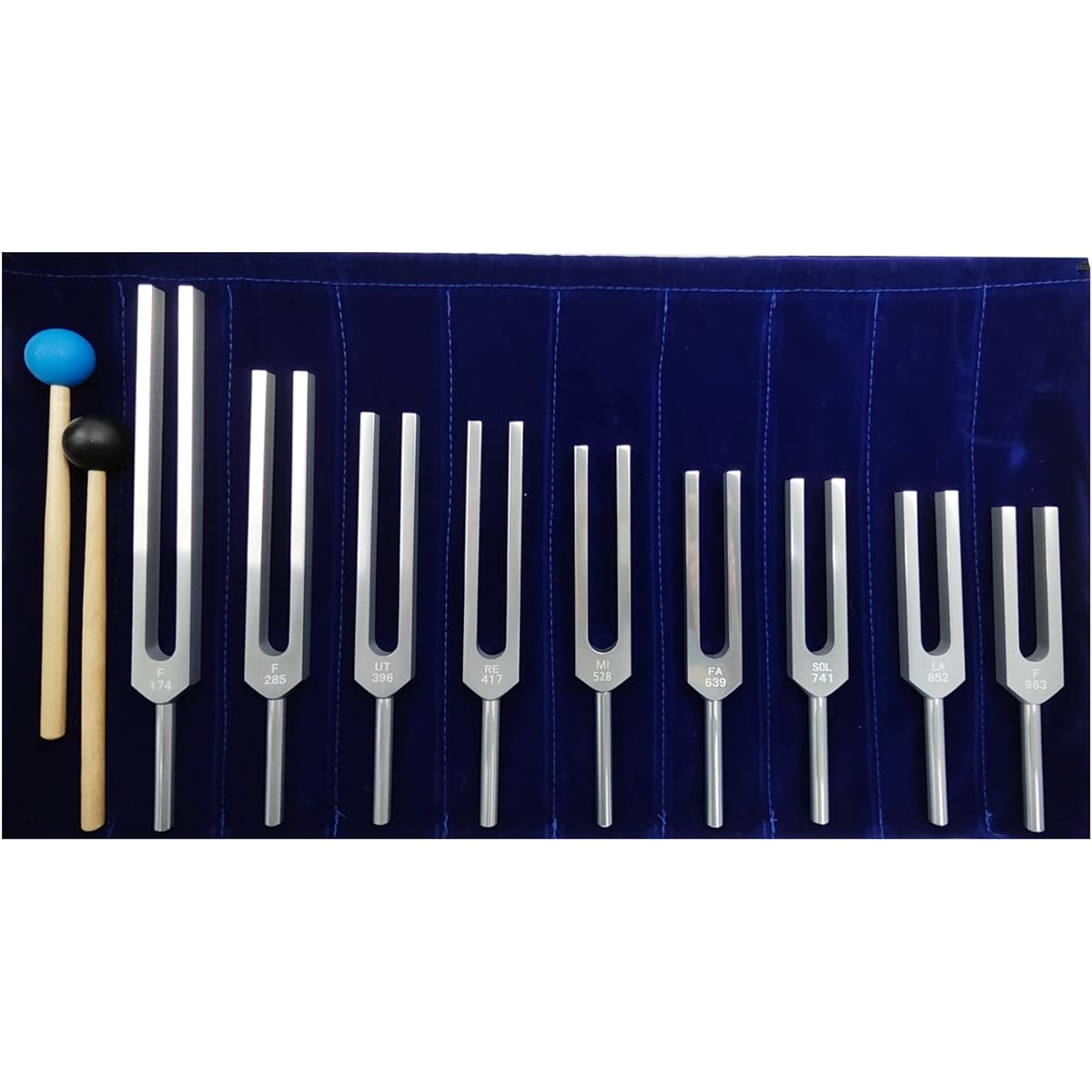 Solfeggio Tuning Folk Set Chakra Healing Sound Therapy Tuning Fork Frequency 528hz Medical Meditation Folk Tool (174 Hz, 285 Hz, 396 Hz, 417 Hz, 528 Hz, 639 Hz, 741 Hz, 852 Hz, 963 Hz)