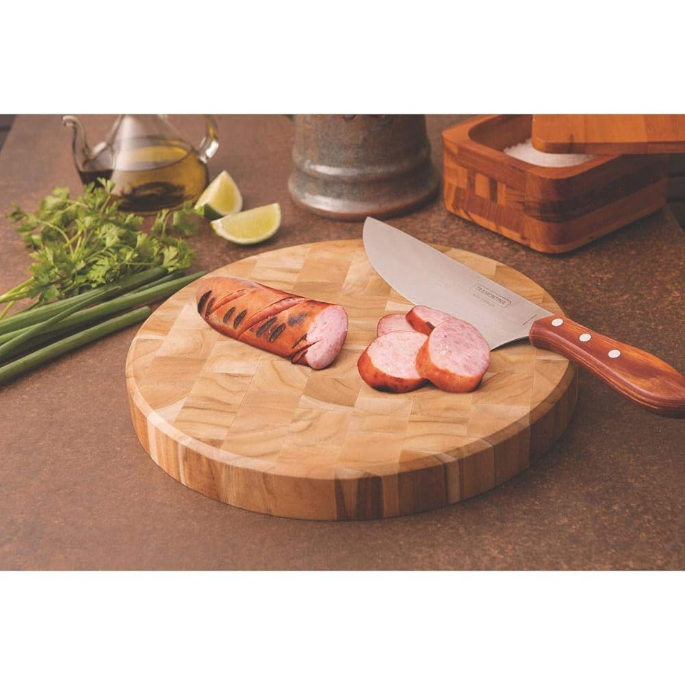 Tramontina Cutting Board Wooden Cutting Board Churrasco End Grain 38cm Round Antibacterial Treated Natural Wood Made in Brazil 13177/050 TRAMONTINA Natural