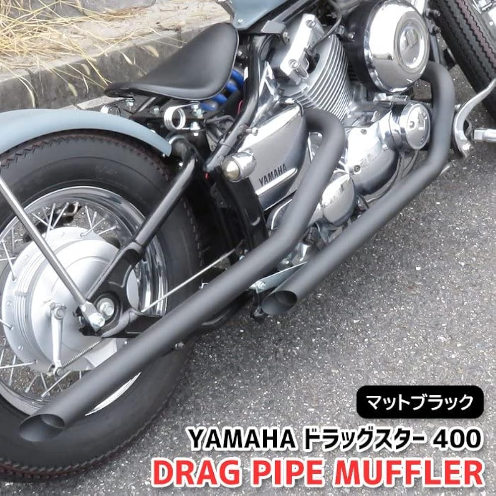 Yamaha Dragster 400 Classic 400 DS4 DSC4 Drag Pipe Muffler Matte Black Black Stainless Steel Slash Cut YAMAHA Lotus Cut