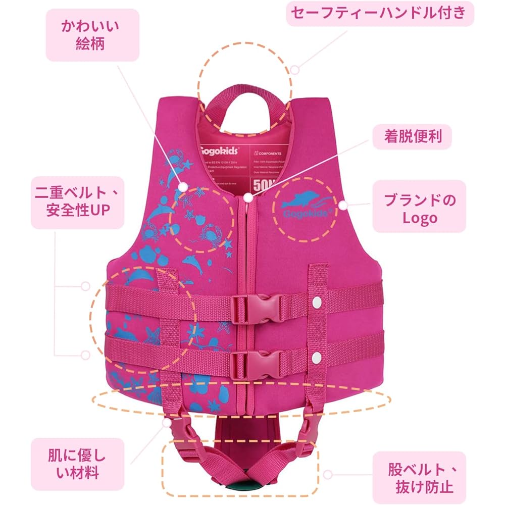 Gogokids Life Jacket Children's Floating Vest with Crotch Belt Kids Buoyancy Support Swim Vest CE Certified Swimming Practice Fishing River Play Water Play