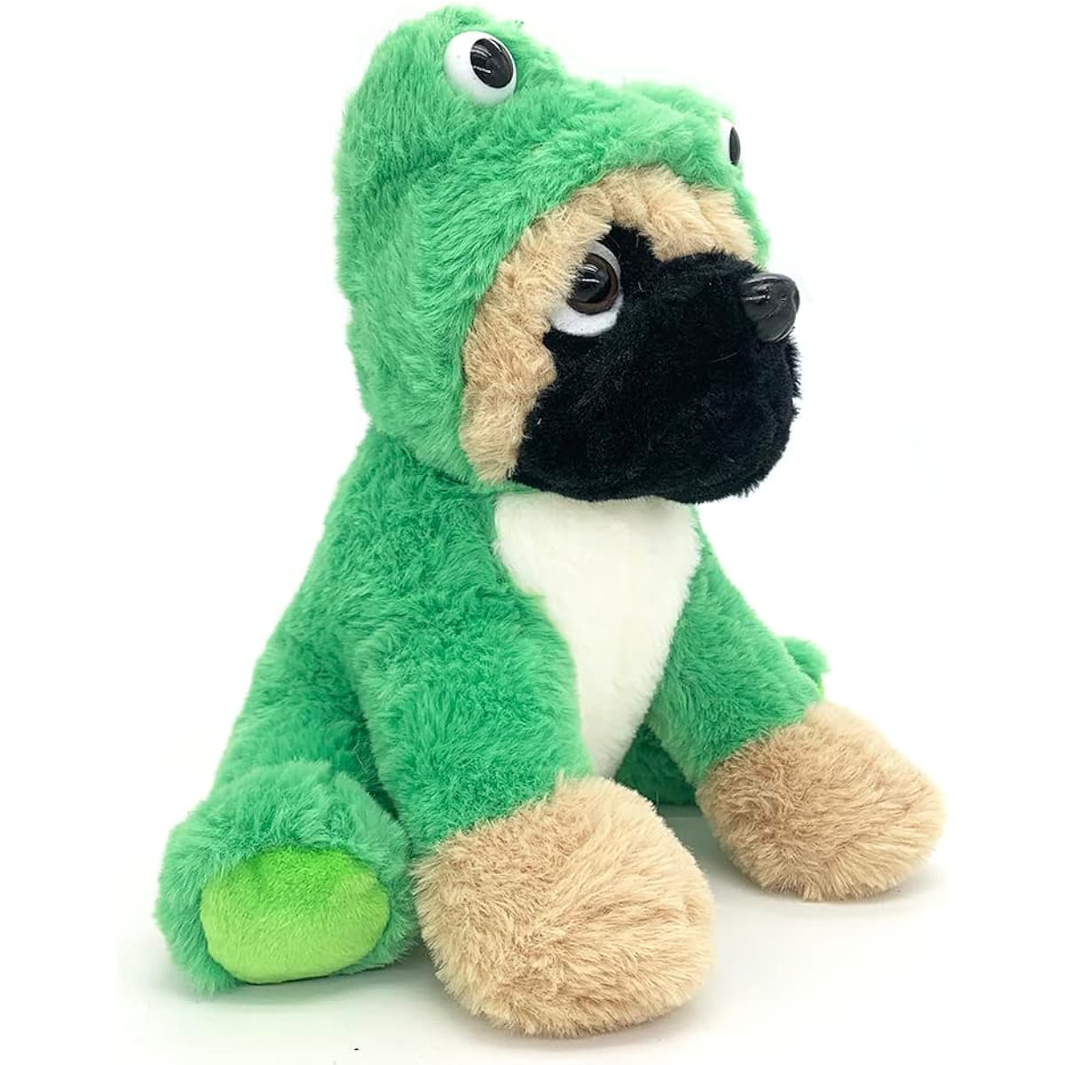 Pug Stuffed Animal Plush Toy Dressed as Frog Pug Dog Soft Toy Green Costume Cloth Cute Fluffy Frog Stuffed Animal Puppy Kids Christmas Nursery Decoration Party Supplier