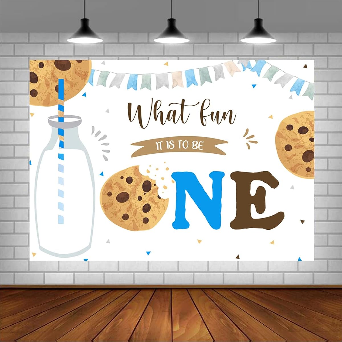 Lofaris What Fun It is to Be One 1st Birthday Party Backdrop Cookies and Milk Colorful Theme Happy Birthday Backdrop Boy First Birthday Party Decorations Cake Table Photo Booth Props Banner 5x3ft
