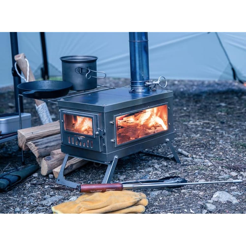 SOLO-ist Titanium assembly type wood stove SOLO-300 Wood stove, compact, lightweight, with glass window, storage bag included, assembly type, walking camping, bike camping (Japan delivery and after-sales service system is perfect)