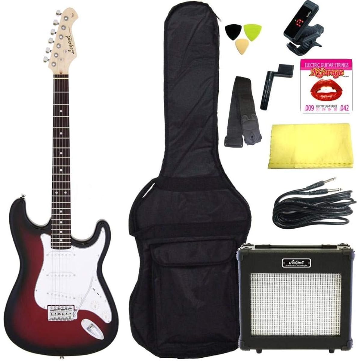 [Standard 10-piece set/ARIA 6W amplifier] Legend LST-Z RBS (Red Black Sunburst) Stratocaster electric guitar beginner set introductory set