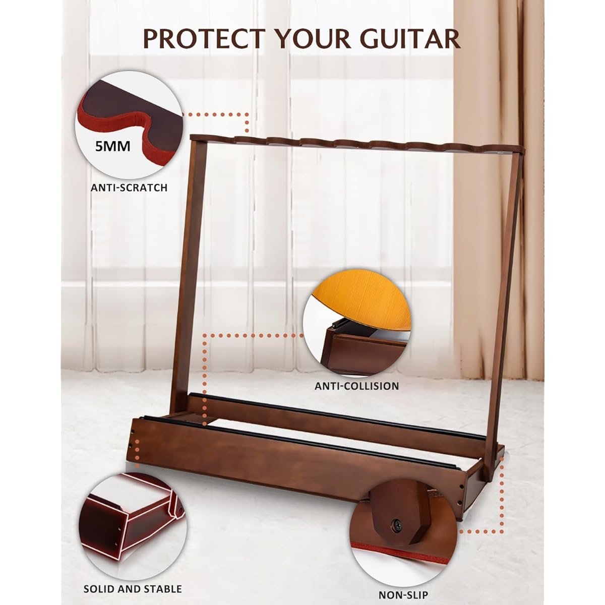 STRICH Multi-Guitar Rack Stand Hardwood Folding Display Holds up to 9 Electric Guitar Bass or 5 Acoustic Guitars for On-the-go Gig Home Studio SMT-20 (9 Holders)