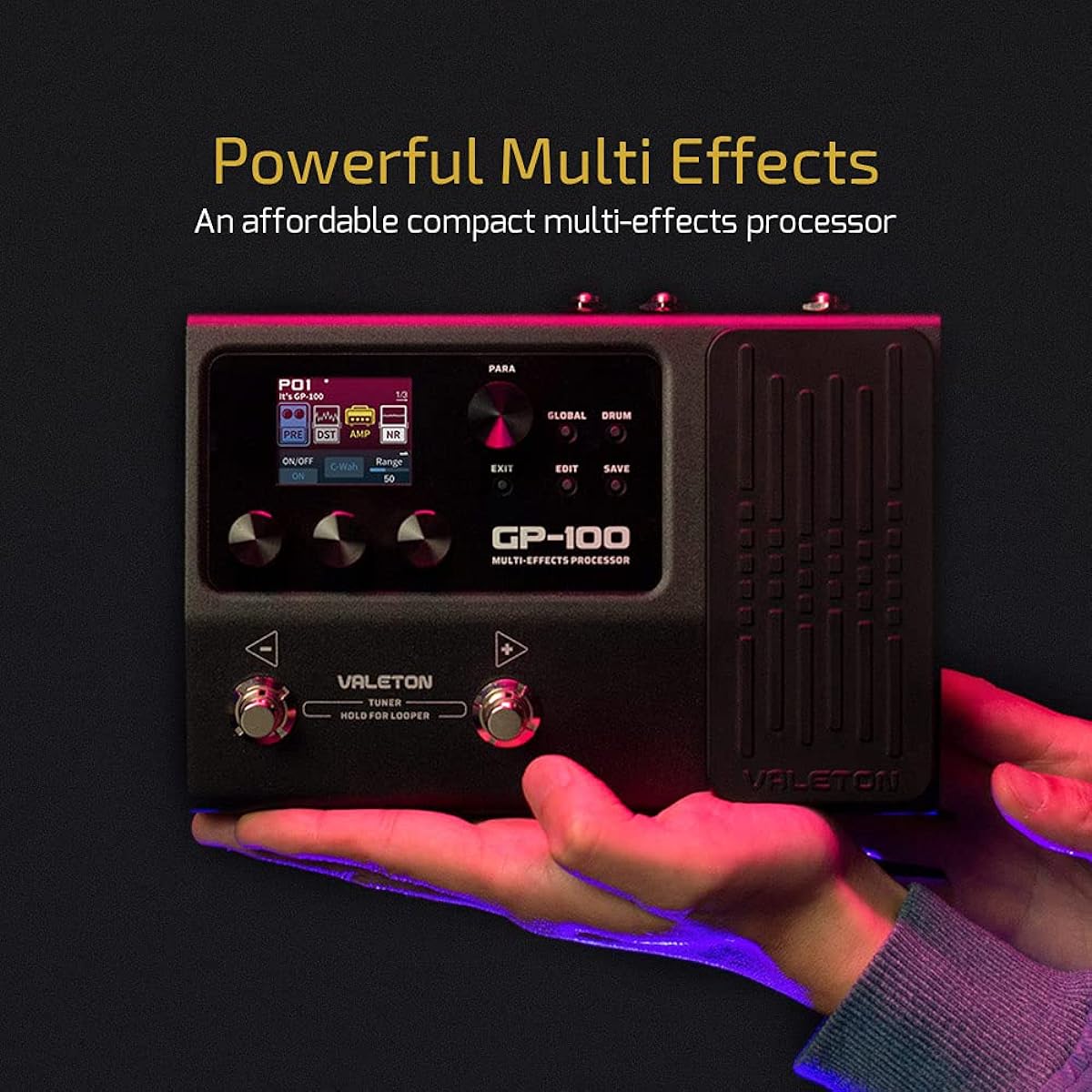 Valeton GP-100 Guitar Bass Amp Modeling IR Cabinet Simulation Multi-Language Multi-Effect Expression Pedal Stereo OTG USB Audio Interface (Black)