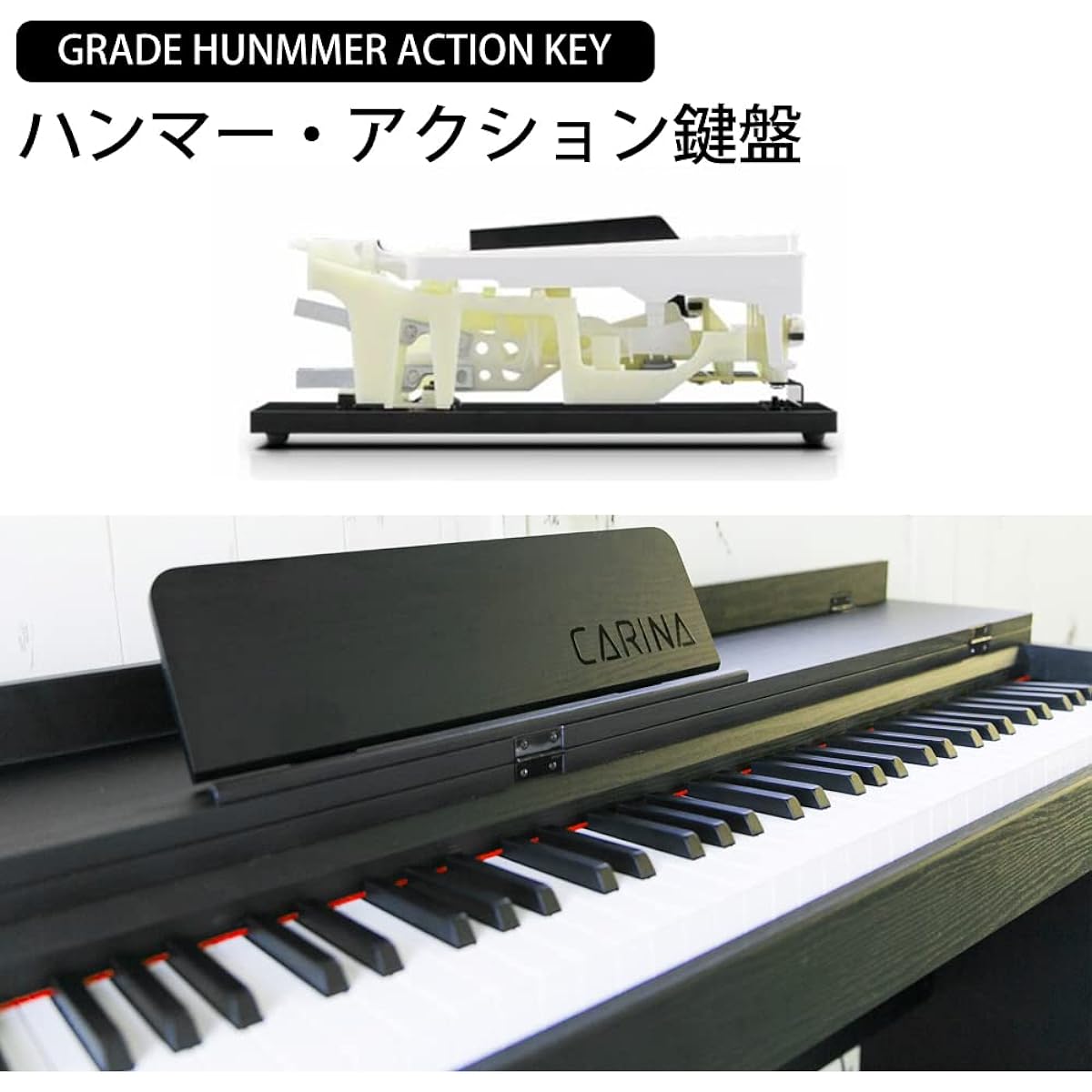 Carina Electronic Piano 88 Keyboard Hammer Action Keyboard 3 Pedals Wooden Stand (Black)