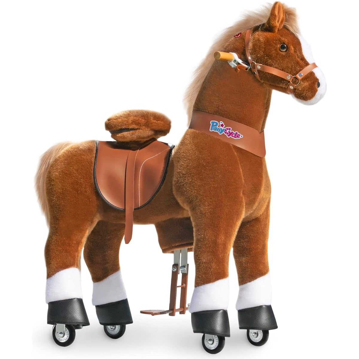 PonyCycle Ride-On Toy Classic Model U-Brake, Sound & Pedal Pad Mechanical Pony Brown Giddy up Pony Stuffed Animal Walking Animal Size 5 Ages 7+ - Ux524 with Brown Pedal Pad