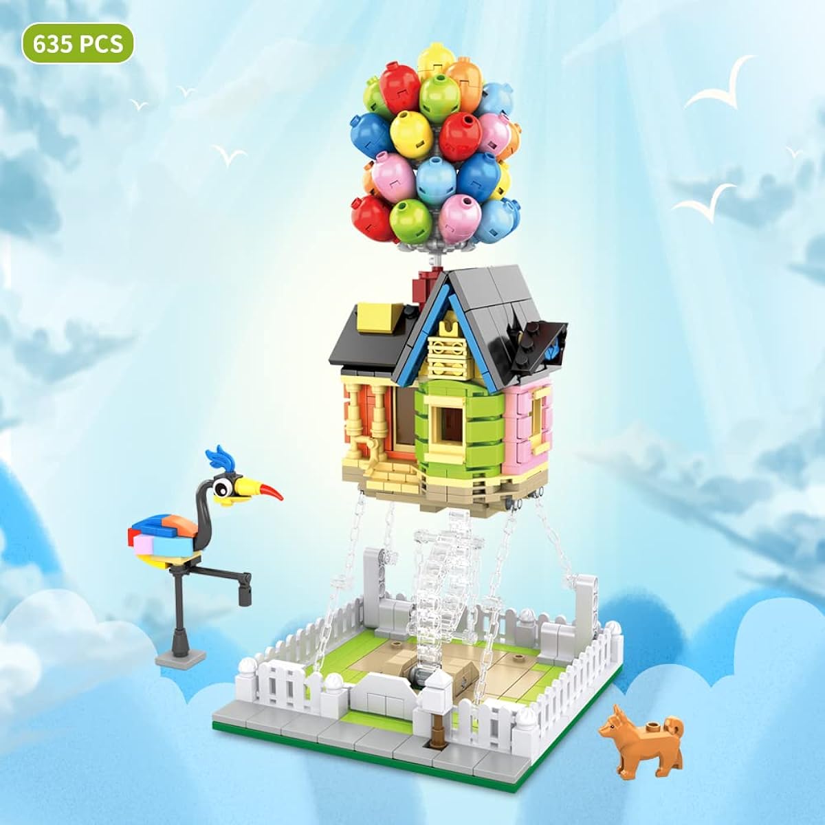 PinkBee Up House Model Kit with Balloons for Adults Flying House Building Blocks Friends Apartment Set Creative Toys for Older Kids 8-12 6-12 Christmas Xmas Valentine's Birthday Gifts (635 Pieces)